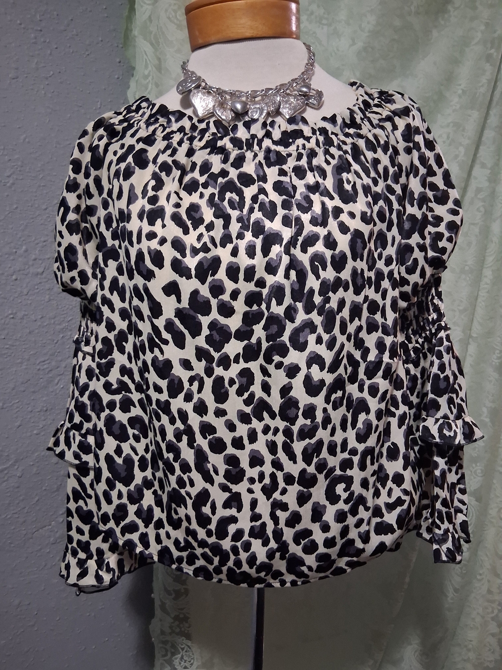 Pink Lily Black & White Leopard Print Off-Shoulder Blouse